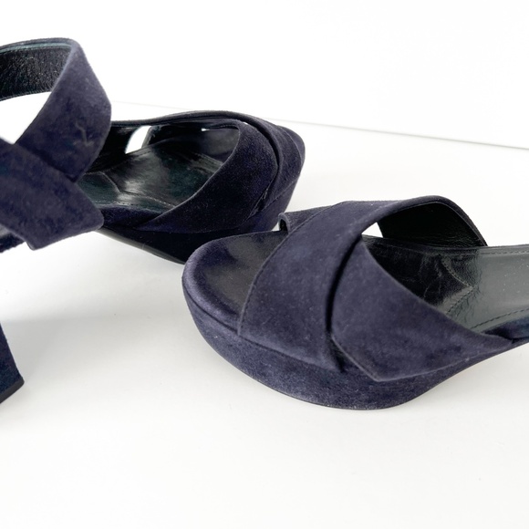 Prada Size 37.5 Women's Platform Ankle Strap Suede Sandals in Blue - Picture 8 of 10